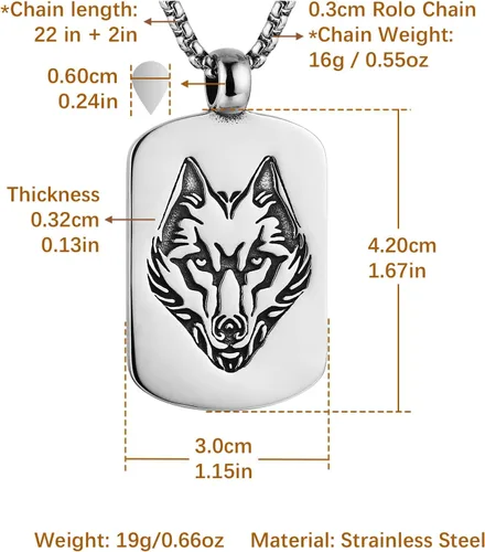 Vista 6 de HZMAN Norse Viking Wolf Necklace for Men Boys Stainless Steel Gothic Punk Fenrir Wolf Head Animal Pendant Jewelry Gift