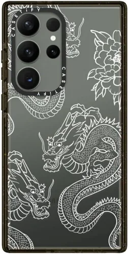 Vista 222 de CASETiFY Funda de impacto para Galaxy S22+ - Adhesivo Aries Moross, color negro transparente
