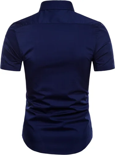 Vista 3 de LOCALMODE Camisa para hombre de ajuste regular de algodón, casual de negocios, manga corta, botones, camisas de vestir