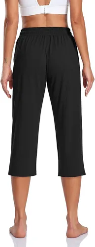 Vista 3 de TARSE Pantalones capri de yoga para mujer, sueltos, suaves, con cordón, pantalones de entrenamiento casuales con bolsillos