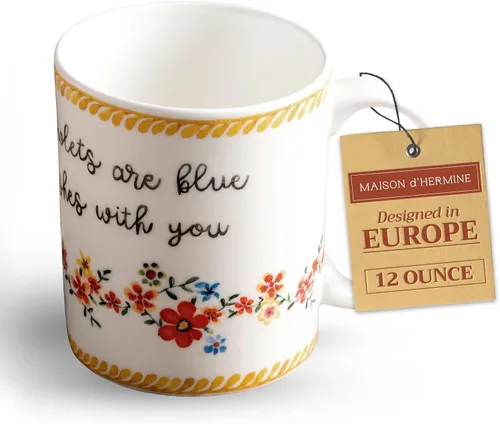 Vista 64 de Maison d' Hermine Taza de café con asas, tazas de porcelana fina de hueso, paquete de una taza de té para bebidas calientes, capuchino, latte