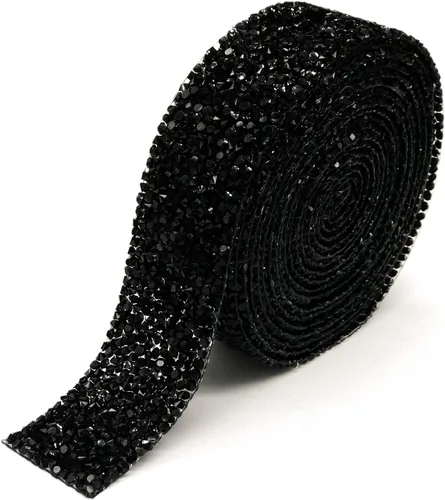 Vista 14 de Dowarm Cinta de diamantes de imitación de 3 yardas, rollo de cinta de diamantes de imitación, envoltura de malla con diamantes de imitación Negro