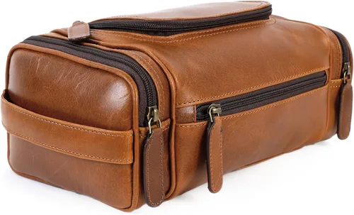 Vista 12 de ELIZO Neceser de cuero genuino para hombre, Antiguo