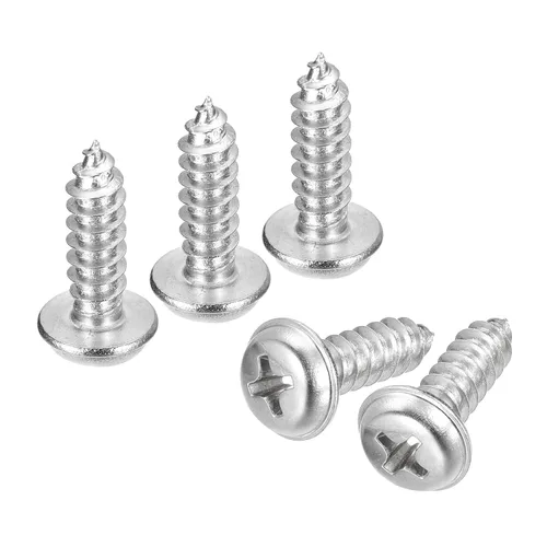 Vista 15 de uxcell ST3x6mm Phillips Pan Head Tornillo Autorroscante con Arandela, 100 piezas - Tornillo de madera de acero inoxidable 304 rosca completa (plata)