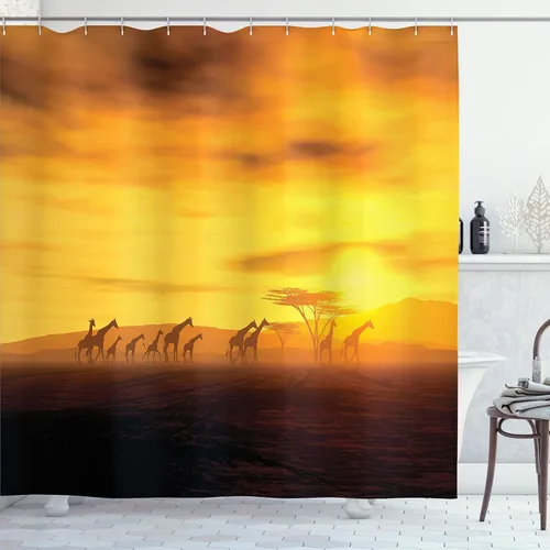 Vista 96 de Ambesonne Cortina de ducha de gaviotas, cielo nublado y gaviota voladora, imagen de meteorología de paisaje nublado, juego de decoración de baño