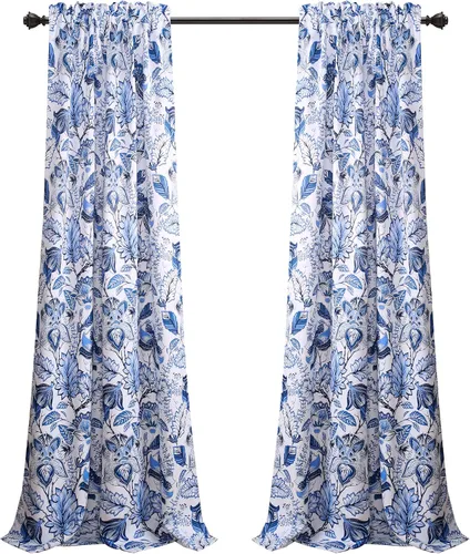 Vista 8 de Lush Decor, Blue Cynthia - Juego de cortinas de oscurecimiento jacobeas para sala, comedor, dormitorio, 108 pulgadas de largo, par de paneles Azul
