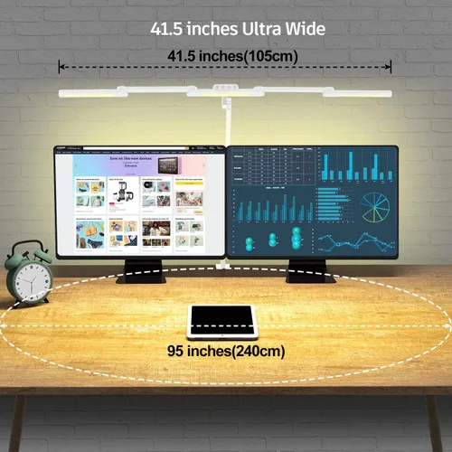 Vista 4 de Lámpara de escritorio LED para oficina en casa, 41.5 pulgadas, clip blanco, lámpara de escritorio de arquitecto con abrazadera, 24 W, ajustable