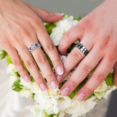 Vista 6 de Sheloves - Juego de anillos de boda para pareja, mujer, plata de ley con circonita cúbica para hombre, anillos de tungsteno azul para él y ella