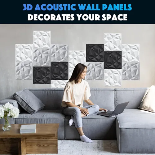 Vista 5 de Paneles acústicos 3D de pared, paquete de 12 paneles de fieltro a prueba de sonido para decoración de pared interior, panel hueco absorbente