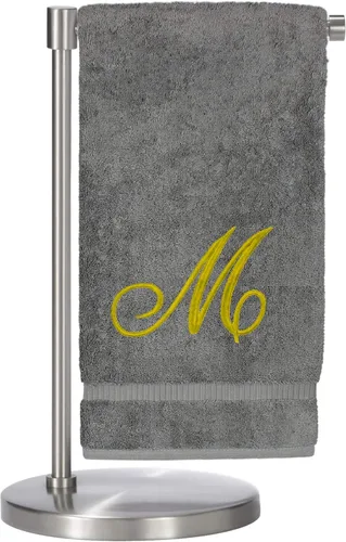 Vista 92 de Script R - Toalla de baño con monograma, regalo personalizado, 27 x 54 pulgadas, juego de 1 toalla bordada con texto dorado, 100% algodón turco Navy