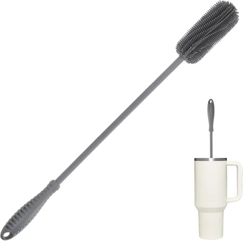Vista 7 de Cepillo de silicona para botellas con mango largo, limpiador de botellas de agua para biberones, Hydro Flask, botellas deportivas, jarrones