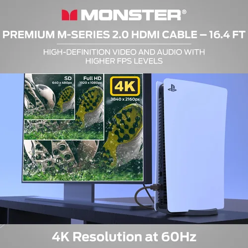 Vista 2 de Monster M-Series - Cable HDMI 2.0 de alta calidad certificado 2.0, 25 Gbps de alta velocidad, 4K UHD 60Hz, chaqueta Duraflex, blindaje de triple