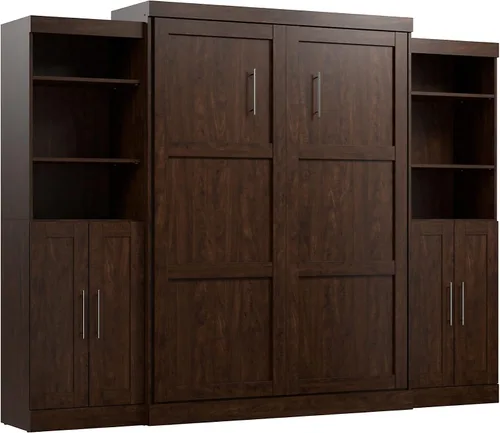 Vista 40 de Bestar Pur Queen Cama Murphy con gabinetes de almacenamiento de armario, marrón rústico de 115 pulgadas, arreglo para dormir que ahorra espacio