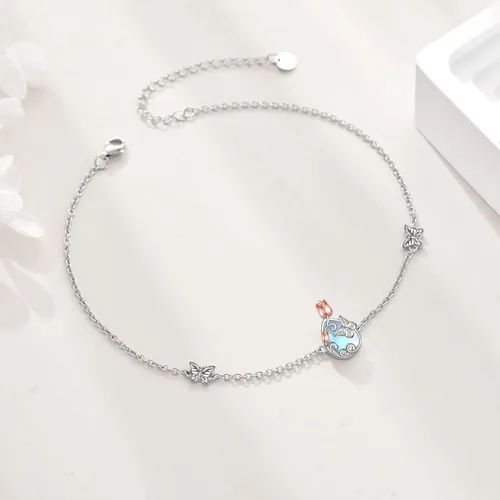 Vista 2 de AOBOCO Tobillera de plata de ley para mujer, pulsera de tobillo de ojo turco de mariposa de cristal, libélula