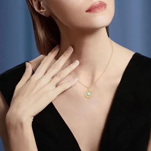 Vista 2 de KECHO Collar con dije de luna de oro de 14 quilates para mujer, oro amarillo real, luna creciente y estrella, collar con dije de ópalo de estrella