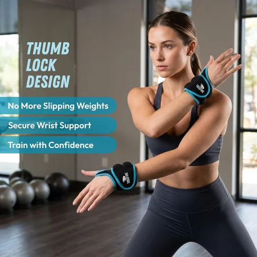 Vista 2 de Comfecto Wrist Weights with Thumb Loops Lock, 1lb*2 2lbs*2 for Running, Strength Training, Walking, Exercises, Gym, Cardio, Men, Women Azul