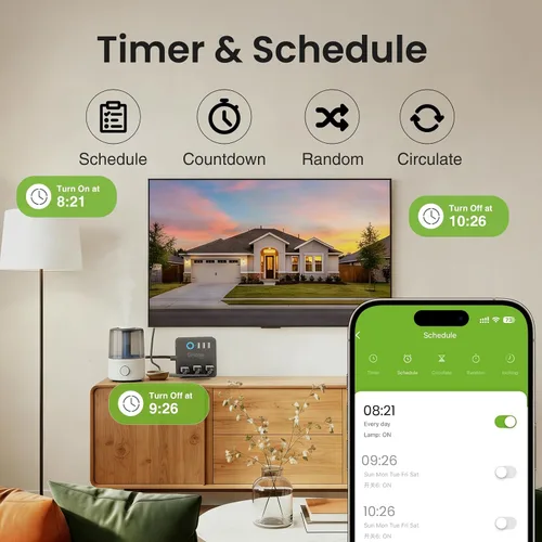 Vista 4 de GHome Smart Regleta de alimentación con 3 salidas WiFi y 3 USB, compatible con Alexa y Google Home, regleta protectora contra sobretensiones