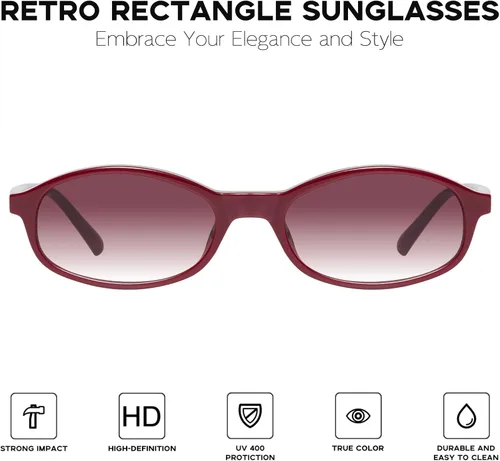 Vista 2 de mosanana Gafas de sol ovaladas rectangulares de moda para mujer, estilo retro de los años 90, estilo pequeño MS52586