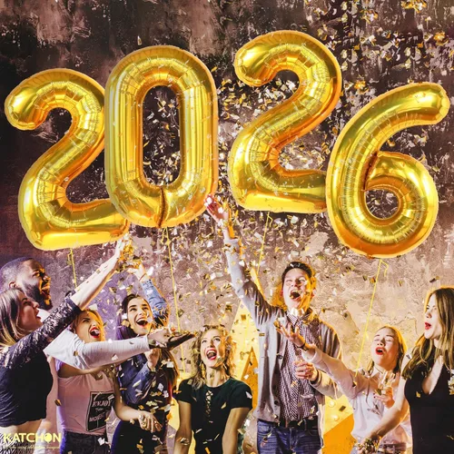 Vista 6 de Katchon, Globos gigantes dorados 2026 – 42 pulgadas Globos de Año Nuevo Números de globos 2026 Globo dorado para decoraciones de Año Nuevo