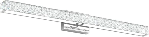 Vista 13 de SOLFART Lámpara de baño, accesorios de iluminación de tocador de cristal, luces LED modernas sobre espejo, lámpara de baño de 60 cm, cromada Luz