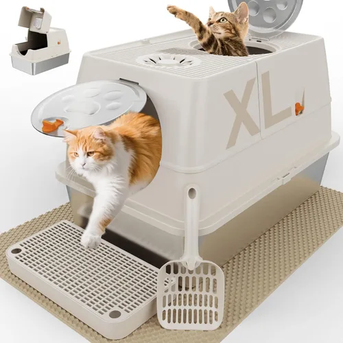 Vista 10 de Paquete de 2 cajas de arena de acero inoxidable con tapa, caja de arena extra grande cerrada de metal para gatos grandes y varios gatos, fácil