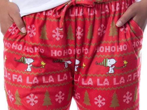 Vista 3 de INTIMO Peanuts Womens' Snoopy and Woodstock Ho Ho Ho Ugly Sweater Pajama Pants