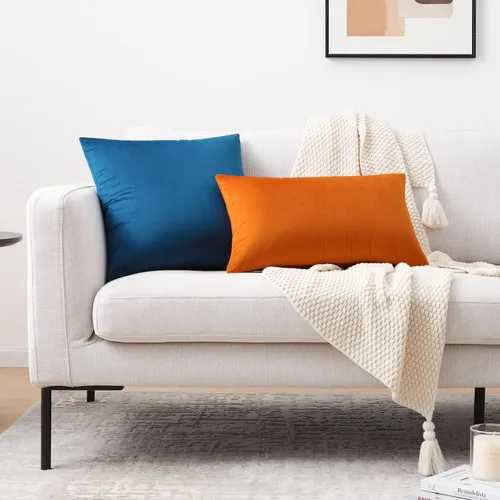 Vista 4 de Mixhug - Fundas de almohada decorativas de terciopelo, fundas de cojín para sofá y cama, juego de 2 fundas azules, 16 x 16 pulgadas