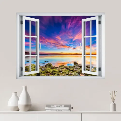 Vista 13 de SIGNWIN Adhesivo mural removible para pared, atardecer cielo naranja, otoño, bosque, árbol, paisaje, naturaleza, arte fino, rústico, paisaje