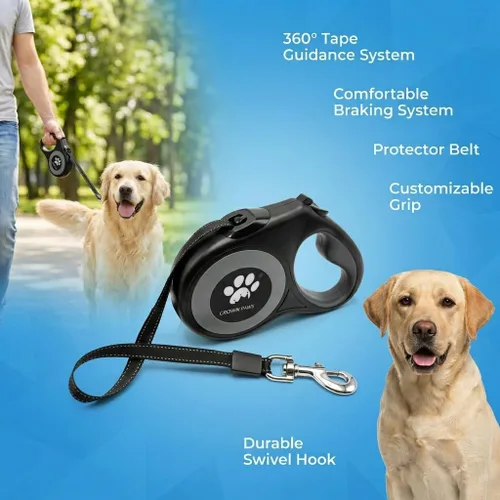 Vista 7 de Correa retráctil de 16 pies para perros extra grandes de hasta 130 libras, cinta de nailon sin enredos, color negro Dan24 XL