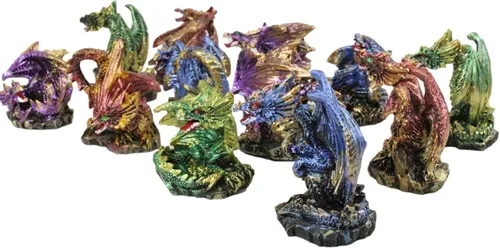 Vista 6 de Ebros - Juego de 12 dragones en miniatura en diferentes poses de fantasía, mazmorras y dragones, mini escala de 2 pulgadas de alto, esculturas