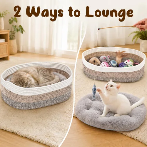 Vista 2 de SZEE Instinct Basket para gatos con cojín reversible, seda de hielo +