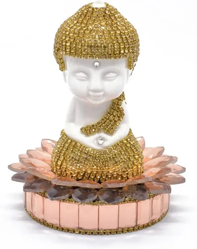 Vista 10 de Blanco cerámica Dimaond Lotus Buddha estatua coche/oficina/hogar interior bendición ornamento (azul)