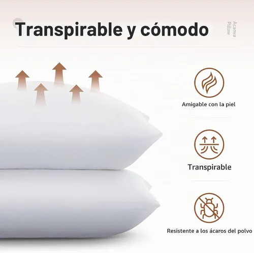 Vista 3 de Acanva Juego de 2 almohadas de cama de la colección de hotel, insertos suaves de lujo para dormir, transpirables y cómodos para los que duermen