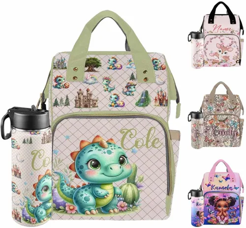 Vista 17 de Mochilas personalizadas con nombre personalizado para bebé, bolsa de pañales con monograma con bolsillos térmicos para adultos y niños, impermeable