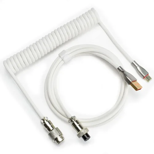 Vista 12 de Cables de teclado trenzados de 1.5 m en espiral tipo C a USB A con conector de aviador desmontable. Para teclado de juegos/tableta (arcoíris)