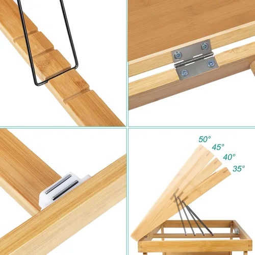 Vista 5 de Bandeja de cama para desayuno, bandeja de comida con patas plegables, bandeja de cocina para escritorios de regazo, portátil, computadora, sofá