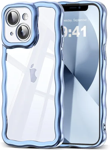 Vista 97 de SKYLMW Funda compatible con iPhone 12 Pro, diseño de ondas rizadas kawaii, borde chapado de lujo, elegante parte trasera transparente brillante, TPU