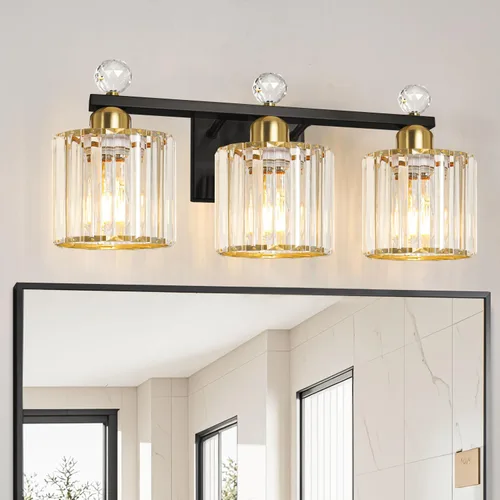 Vista 10 de Lxybcce Moderna lámpara de tocador de baño de cristal, 14 pulgadas, 2 luces, accesorios de luz negra sobre el espejo, fácil instalación e