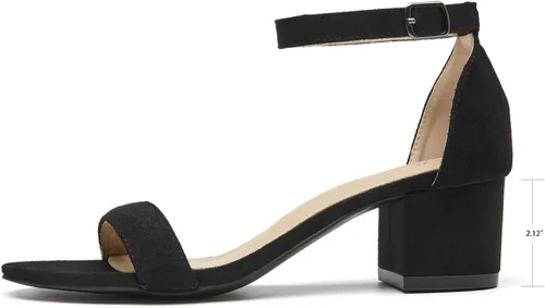 Vista 2 de Sandalias de tacón bajo para mujer, sandalias de tacón bajo con correa de tobillo y puntera abierta, sandalias de vestir para fiesta y boda