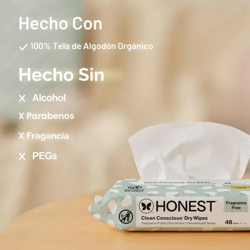 Vista 6 de The Honest Company - Toallitas secas de algodón orgánico 100% puro, 192