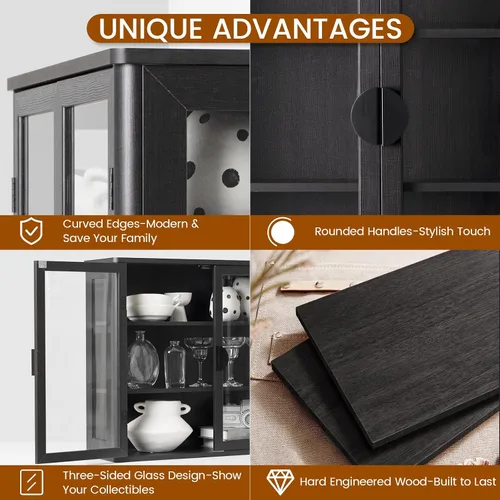 Vista 4 de NEWOWNDS Gabinete de Almacenamiento de Pared con Vitrina de Vidrio Templado Negro, Gabinete de Pared para Baño, Gabinete Montado en la Pared