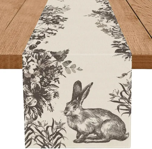 Vista 6 de GPGHE Camino de mesa de Pascua, diseño floral de conejito largo, para primavera, vacaciones, cocina, comedor, fiesta, decoración de granja, 13 x 36
