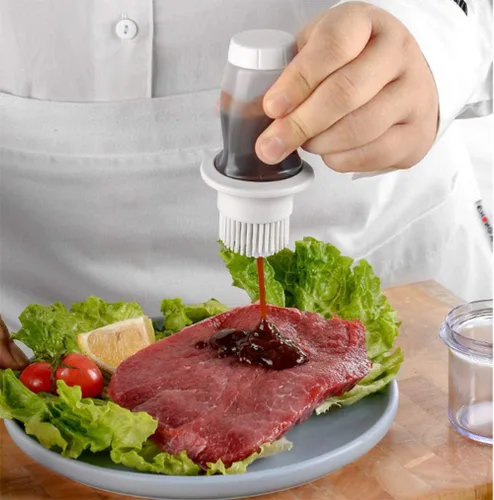 Vista 4 de AKOAK Paquete de 1 cepillo de silicona para botella de aceite de prensado con tapa, botella de salsa para hornear, aderezo, ensalada, cepillo