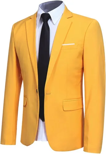 Vista 8 de Yffushi Blazer para hombre, saco elegante para hombre, talla ajustada, de un botón, casual/fiesta Negro