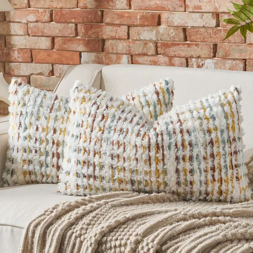 Vista 26 de AmHoo - Funda decorativa de almohada estilo bohemio de chenilla, funda de almohada con borlas tuftadas para sofá, cama, dormitorio, sala de estar