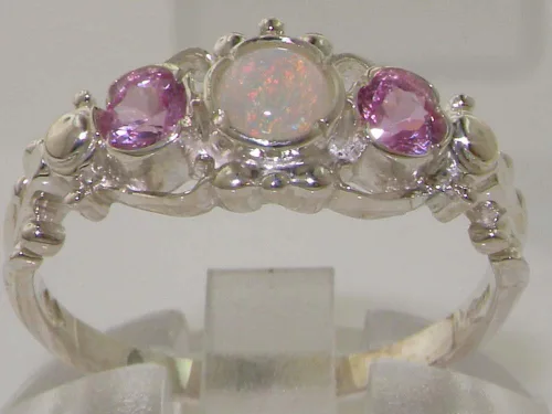 Vista 2 de Anillo de plata de ley 925 auténtico ópalo y turmalina rosa para mujer
