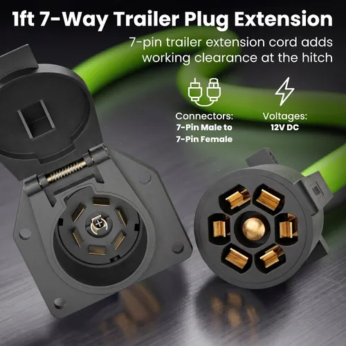 Vista 2 de GEARit Cable de extensión para remolque de 7 vías (1 pie) Enchufe de remolque de 7 pines Cable en línea Arnés de cables Conector de clavijas dobles