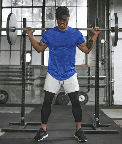 Vista 4 de COOFANDY Camiseta de entrenamiento muscular para hombre, camiseta de manga corta para gimnasio, culturismo, moda