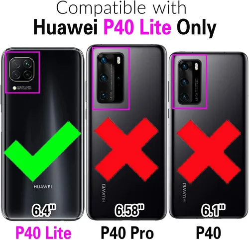 Vista 2 de Asuwish Funda compatible con Huawei P40 Lite y protector de pantalla de vidrio templado, accesorios para celda, soporte de anillo, fundas