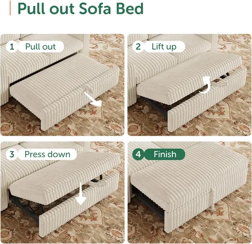 Vista 5 de HONBAY Sofá cama modular extraíble, sofá biplaza de pana, sofás para sala de estar, beige